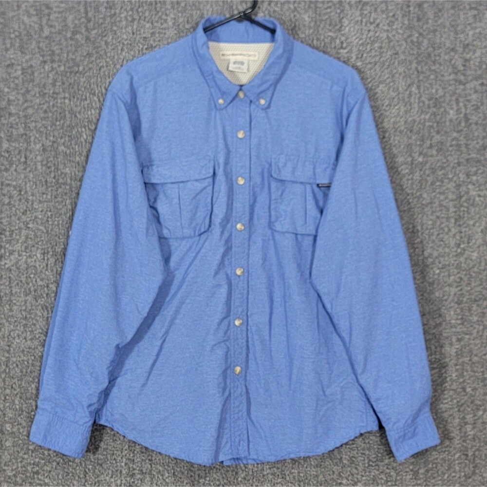 ExOfficio Shirt Womens Large Blue Long Sleeve Vented Hiking Fishing Travel